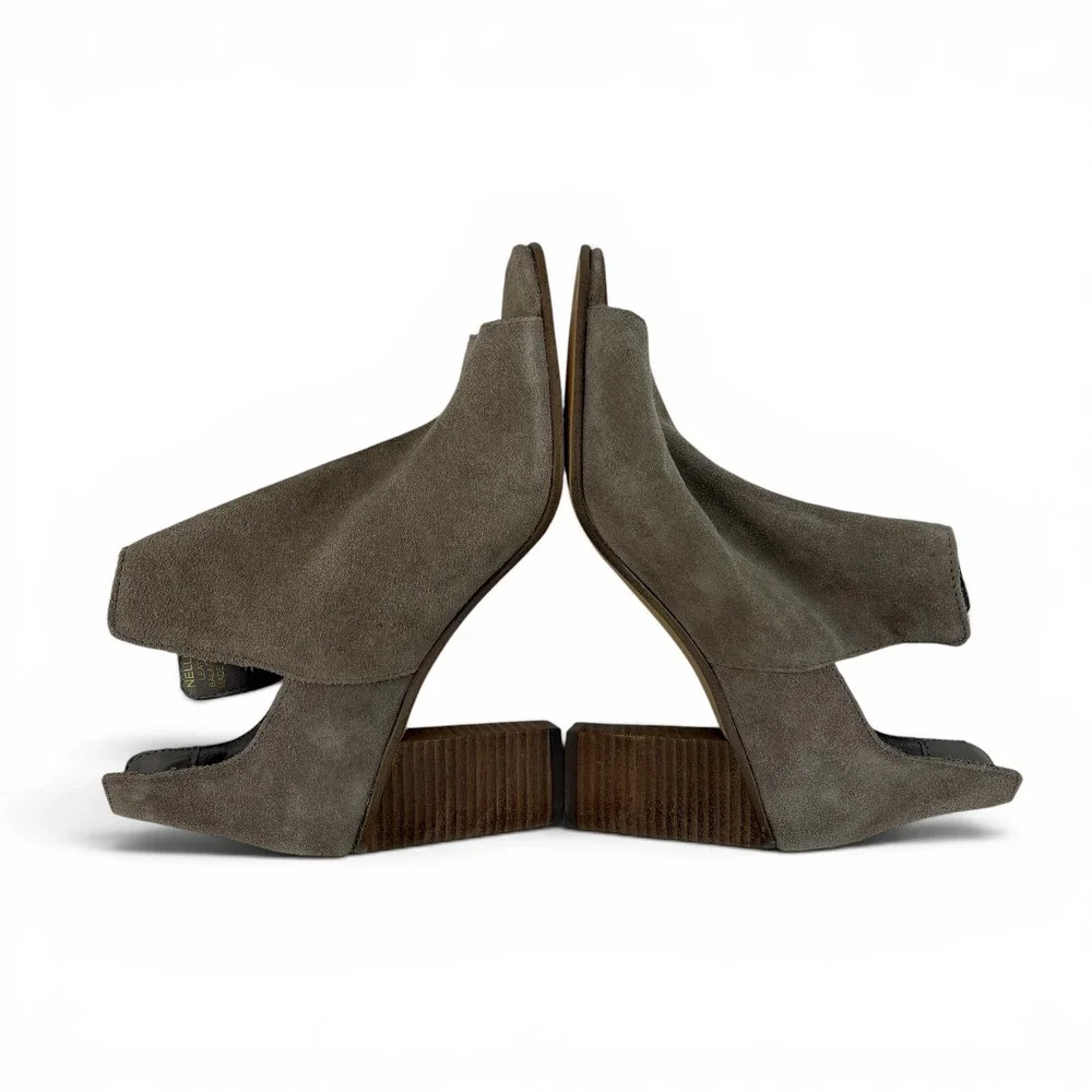 Steve‎ Madden Nellie Taupe Suede Peep Toe Cutout Block Heel Booties Women's 6